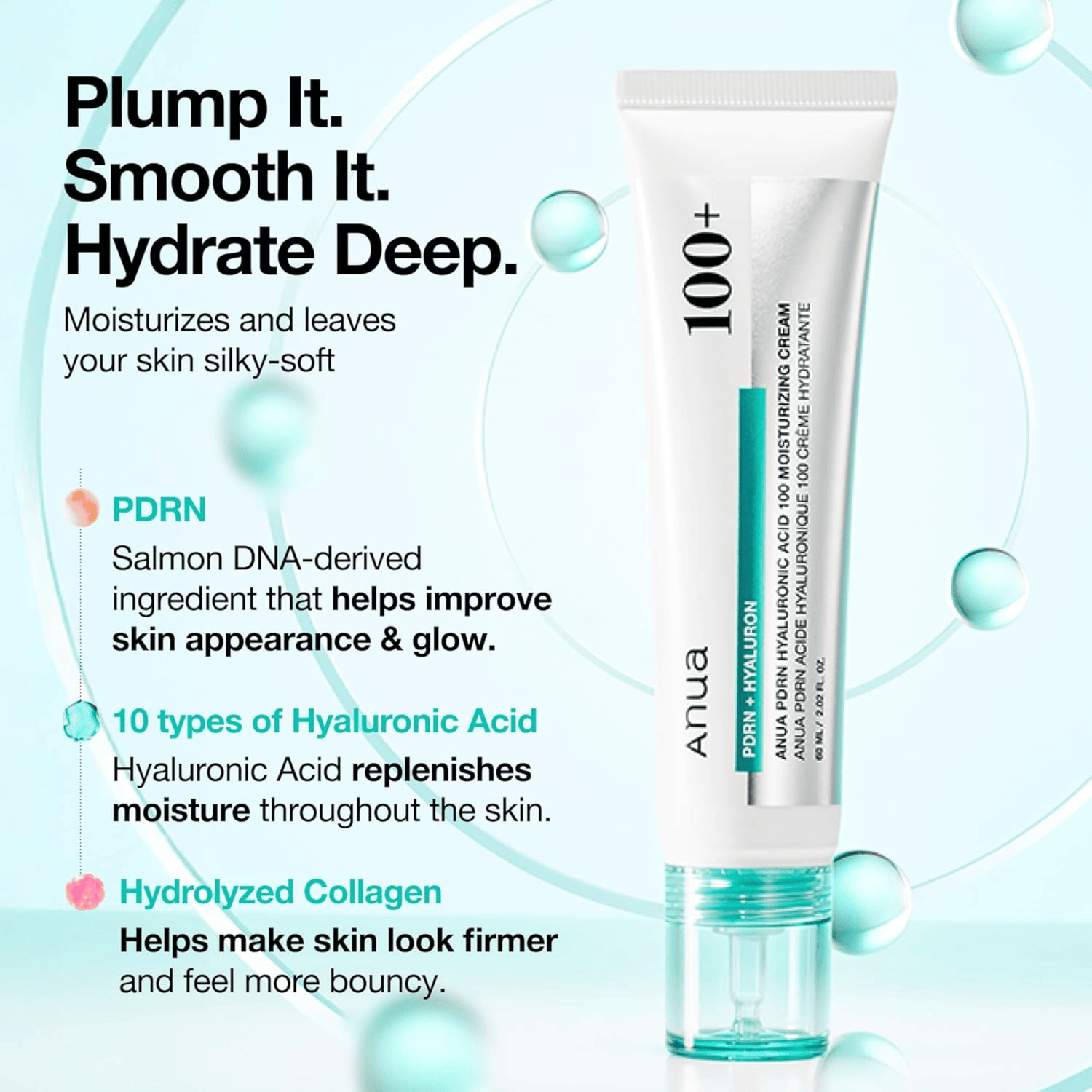 Anua PDRN Hyaluronic Acid 100 Moisturizing Cream 60ml - cosmadic