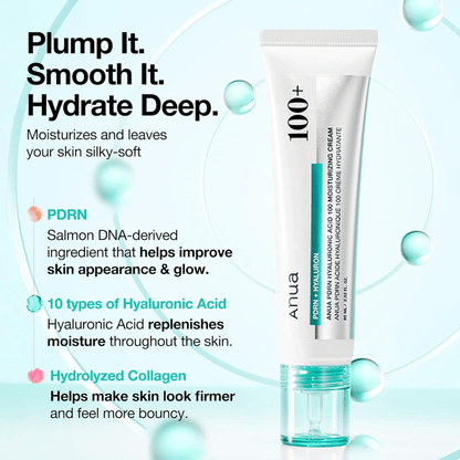 Anua PDRN Hyaluronic Acid 100 Moisturizing Cream 60ml - cosmadic