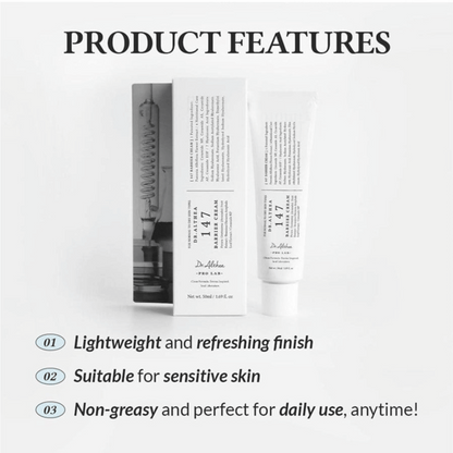 Tube und Schachtel mit Hautpflegeprodukt von Dr. Althea mit Text über das leichte, nicht fettende Gefühl, ideal für empfindliche Haut.