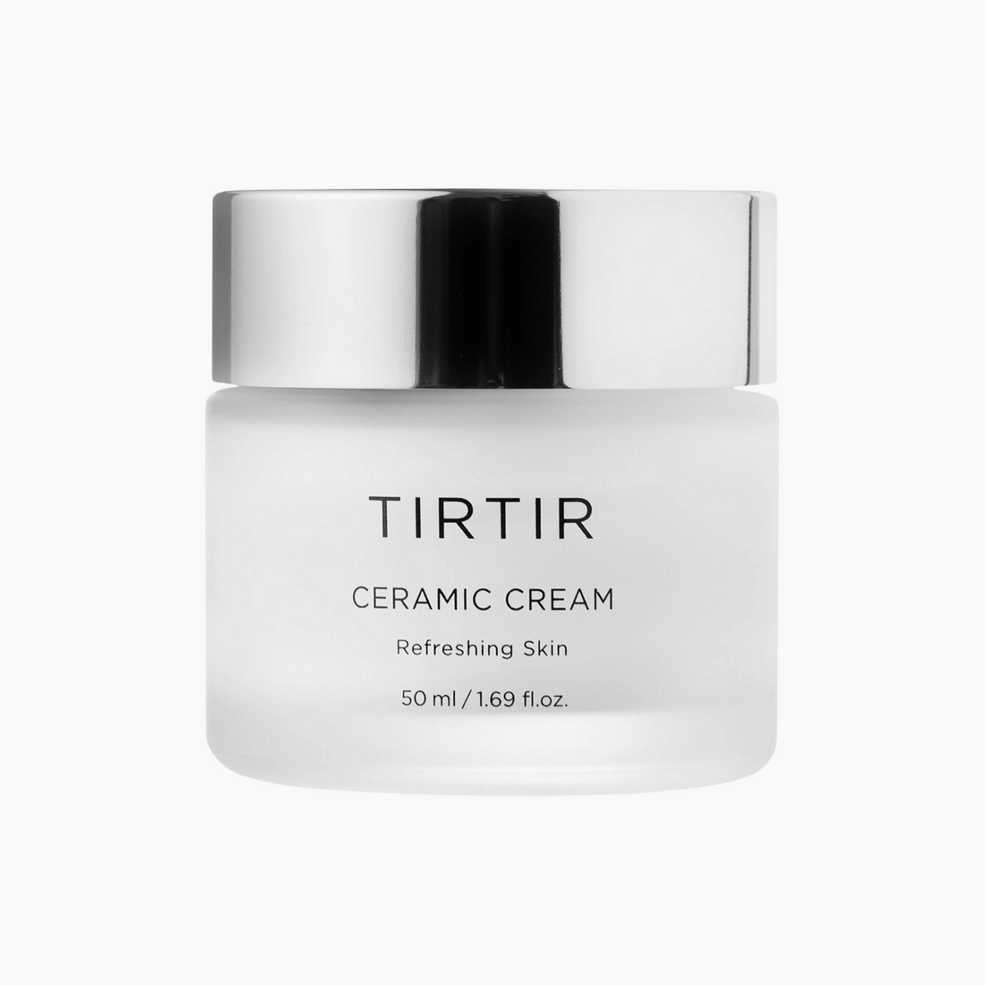 Minimalistisches Design der TIRTIR Ceramic Cream 50ml mit silbernem Deckel  feuchtigkeitsspendende Gesichtspflege