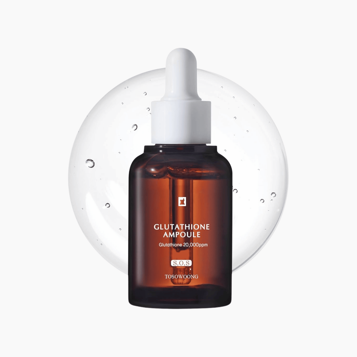Tosowoong Glutathione Ampoule mit 20.000 ppm in Braunglasflasche vor Serumtextur, aufhellendes korean skincare Serum