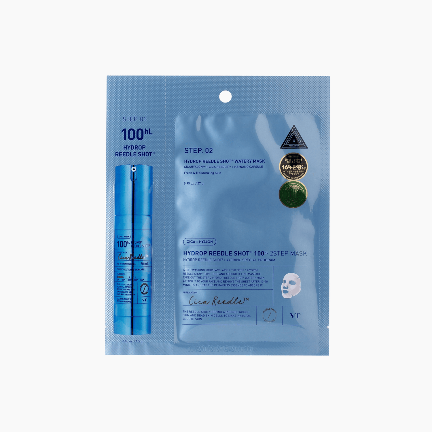 VT Hydrop Reedle Shot 100hL 2Step Mask mit blauer Verpackung, Kombination aus Serum und Tuchmaske intensive Feuchtigkeit