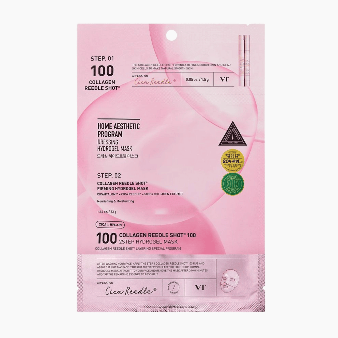 VT Collagen Reedle Shot 100 2Step Hydrogel Mask in rosa Verpackung mit Serum und Maske, Anti-Aging Pflege