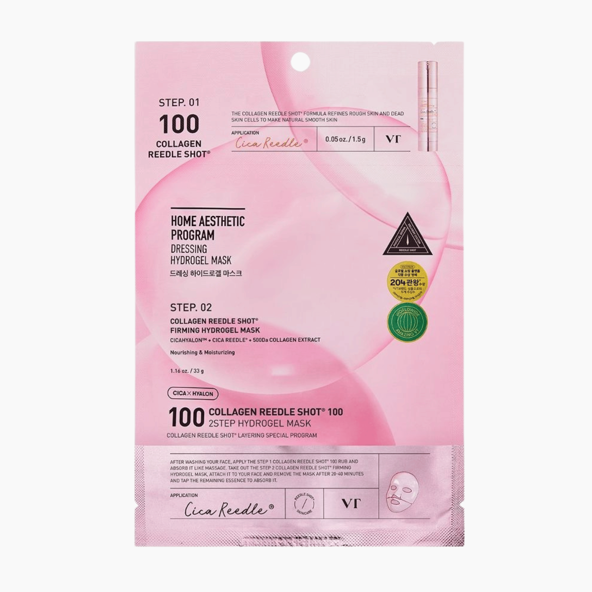 VT Collagen Reedle Shot 100 2Step Hydrogel Mask in rosa Verpackung mit Serum und Maske, Anti-Aging Pflege