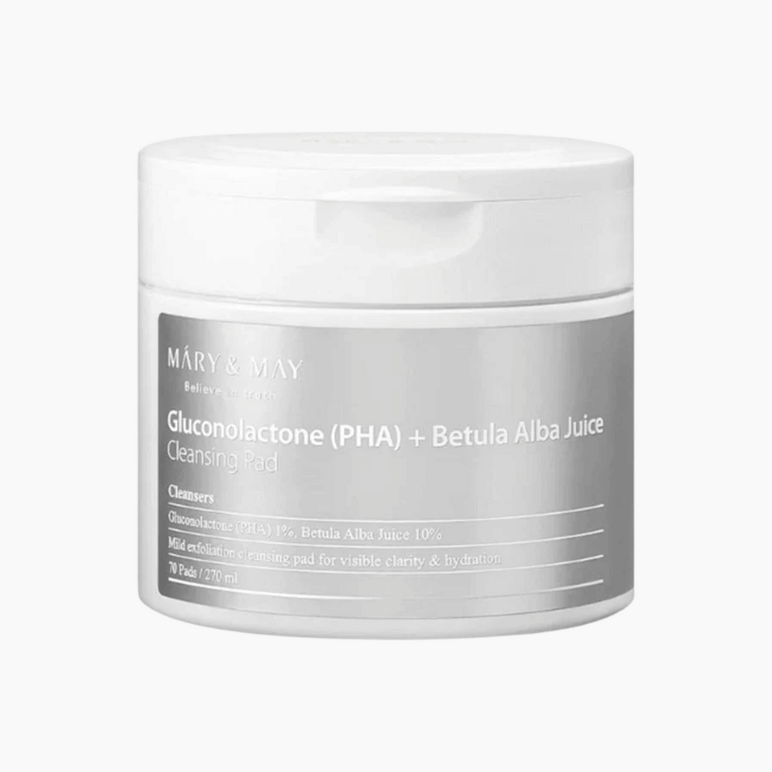 MARY &amp; MAY Gluconolactone (PHA)+Betula Alba Juice Cleansing Pad 70 Pads - cosmadic