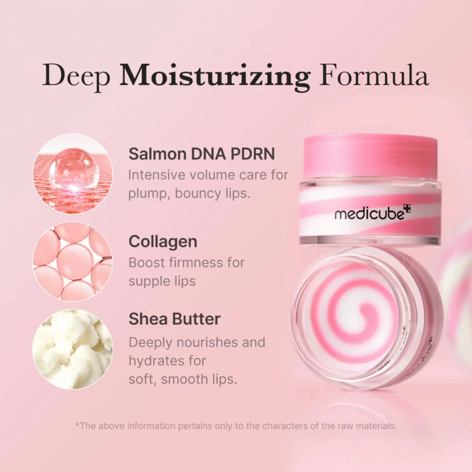 Die Medicube PDRN Lip Sleeping Mask in einem rosa-weißen Tiegel enthält feuchtigkeitsspendende und straffende Inhaltsstoffe wie Lachs-DNA PDRN, Kollagen und Sheabutter.