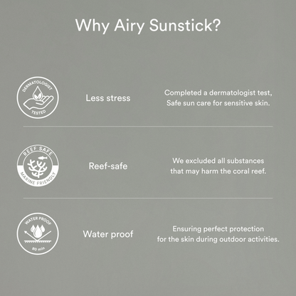 Abib Airy Sunstick Smoothing Bar 23g: dermatologisch getestet, riffsichere Formel (keine schädlichen Inhaltsstoffe) und bis zu 80 Minuten wasserfest.