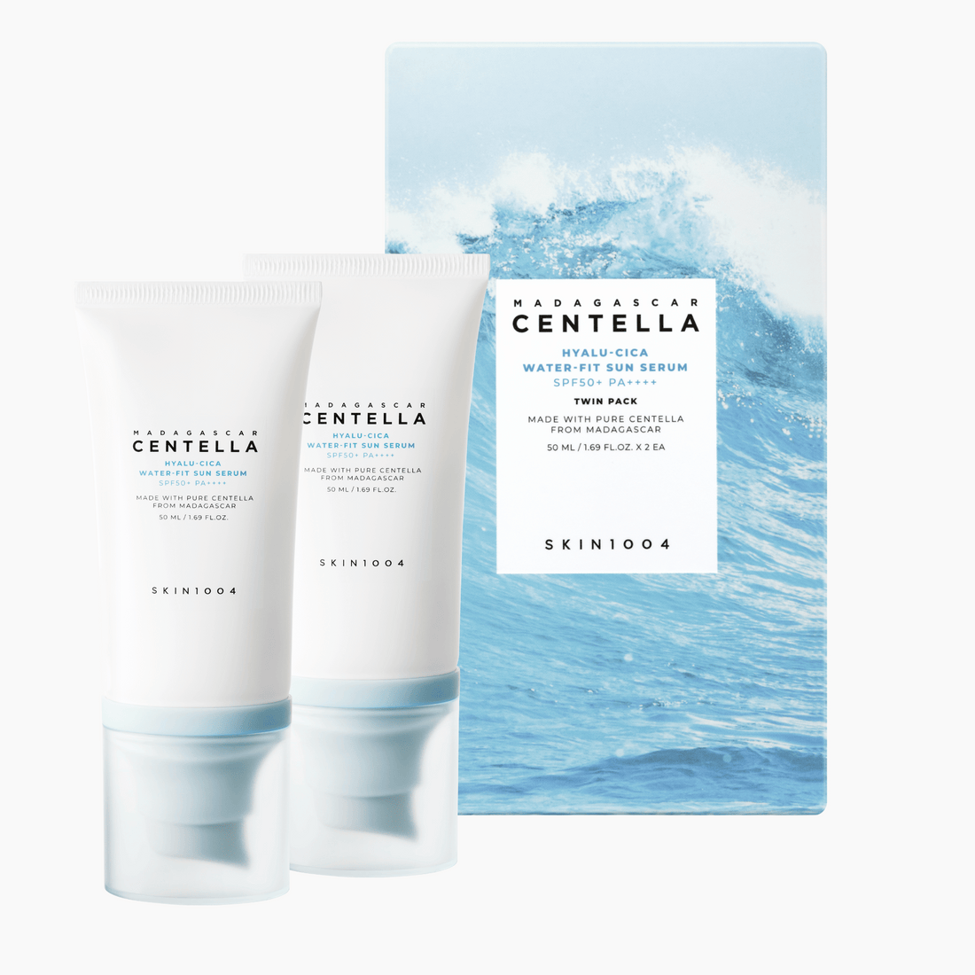 Skin1004 Set Madagascar Centella Hyalu Cica Water Fit Sun Serum 2x 50ml - cosmadic