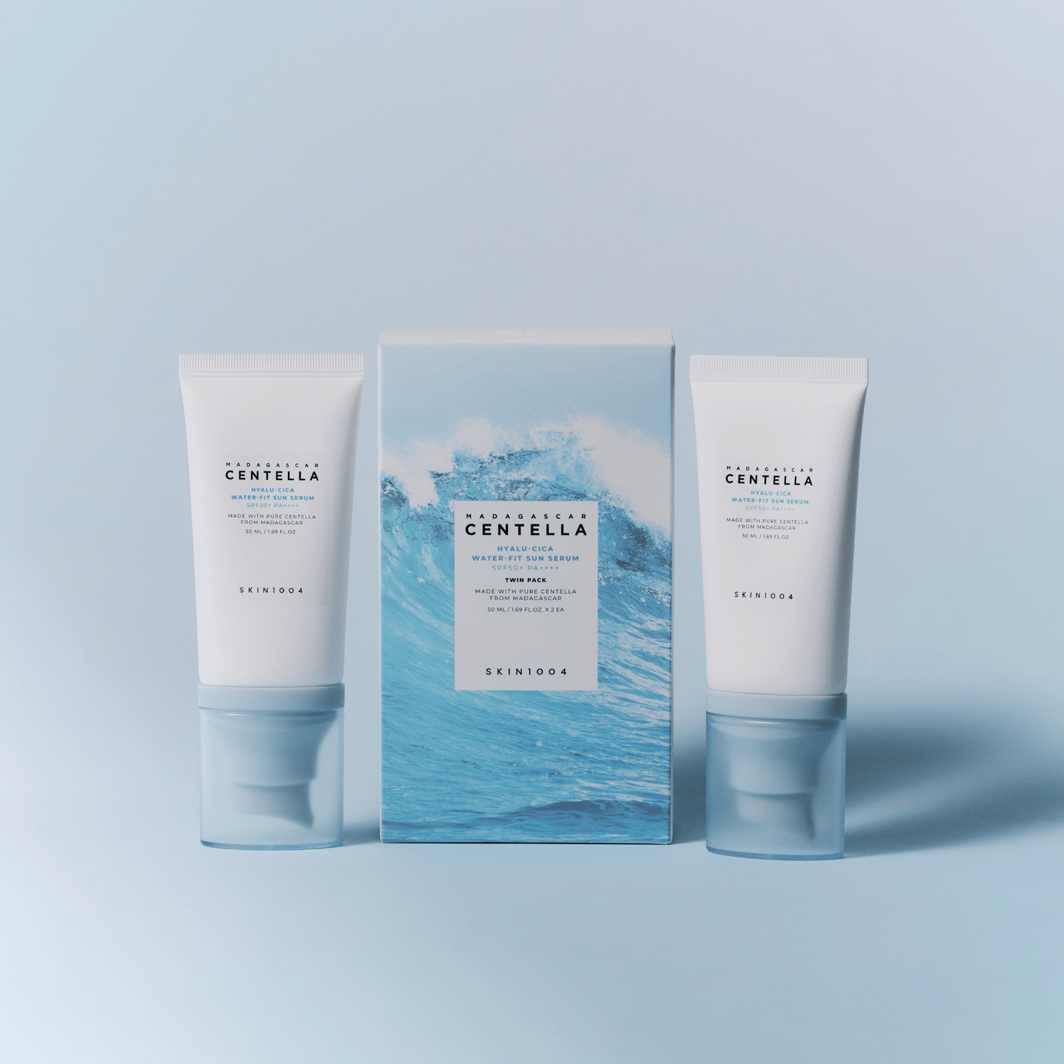 Skin1004 Set Madagascar Centella Hyalu Cica Water Fit Sun Serum 2x 50ml - cosmadic