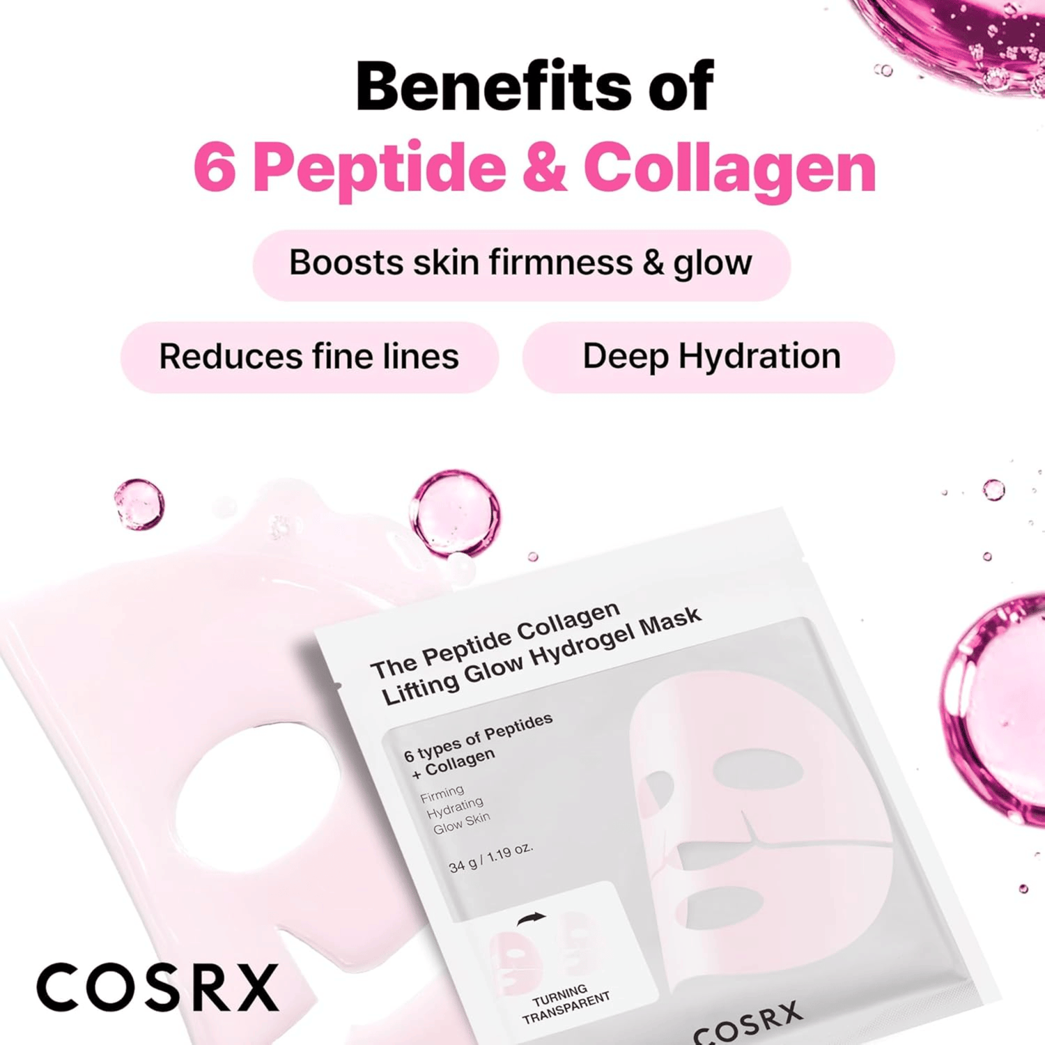COSRX The Peptide Collagen Lifting Glow Hydrogel Mask 3 Stück - cosmadic
