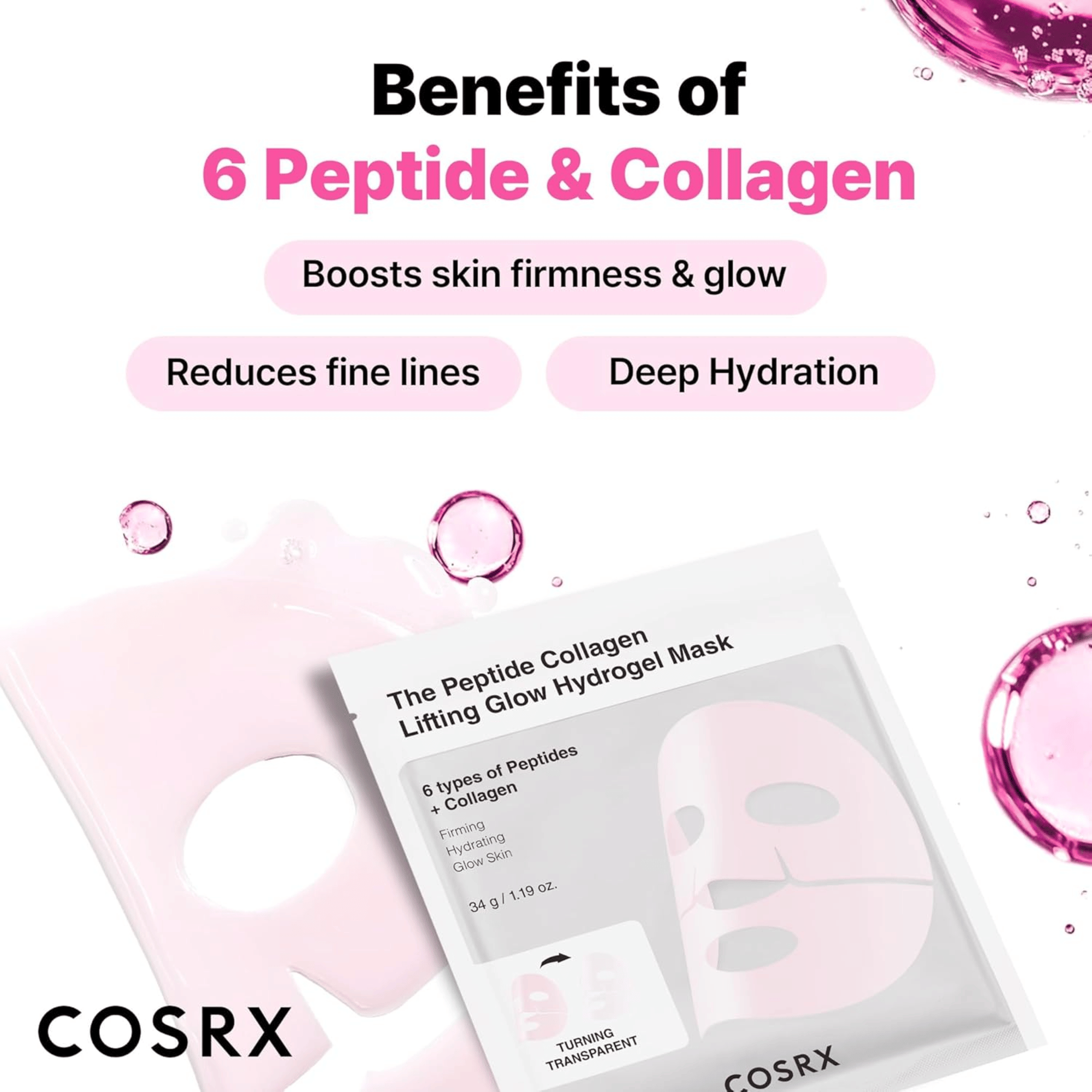 COSRX The Peptide Collagen Lifting Glow Hydrogel Mask 3 Stück - cosmadic