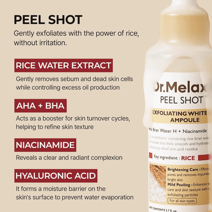 Dr.Melaxin Peel Shot Exfoliating White Rice Ampoule 80ml - cosmadic