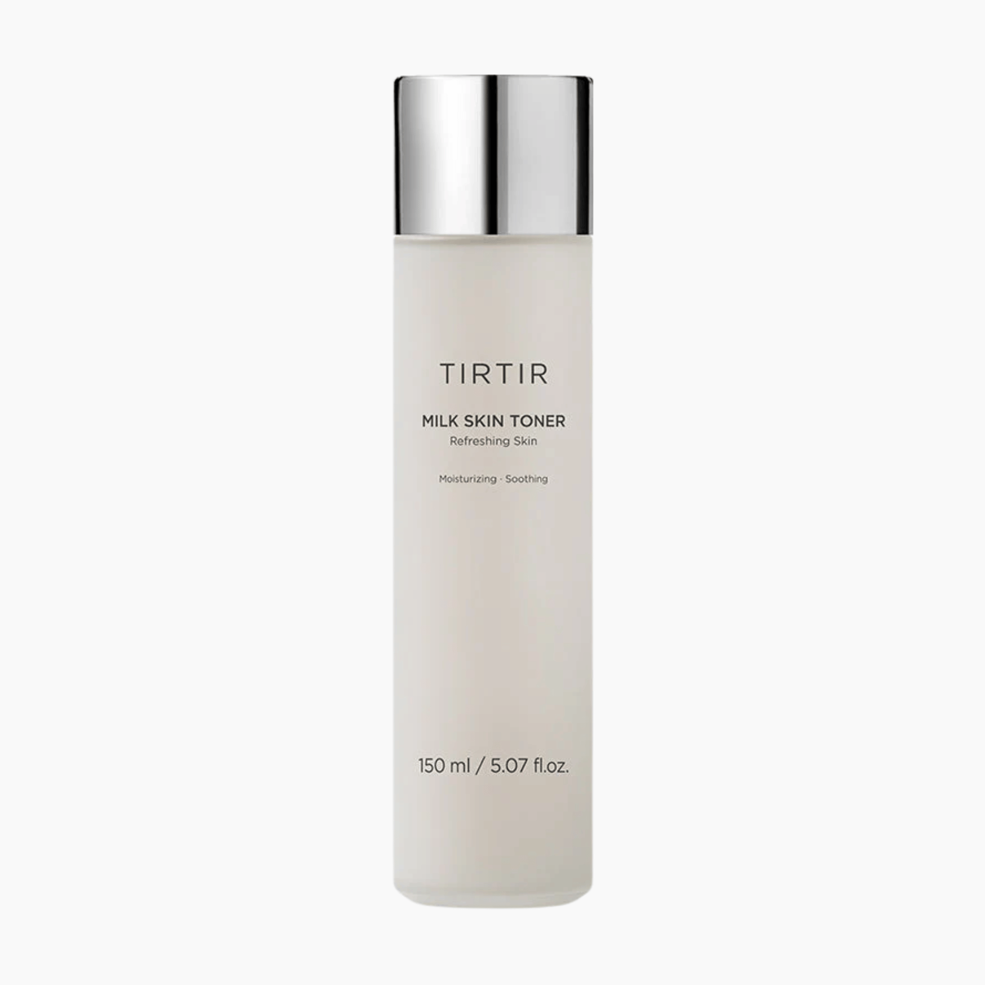 TIRTIR Milk Skin Toner 150ml mit silbernem Deckel auf weißem Hintergrund feuchtigkeitsspendender Toner für empfindliche Haut
