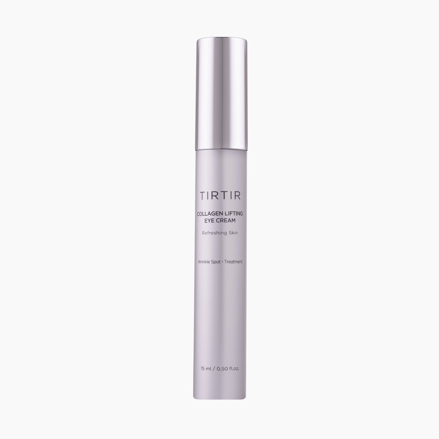 Schlanker Flakon der TIRTIR Collagen Lifting Eye Cream 15ml mit glänzendem Deckel – straffende Augenpflege gegen Falten