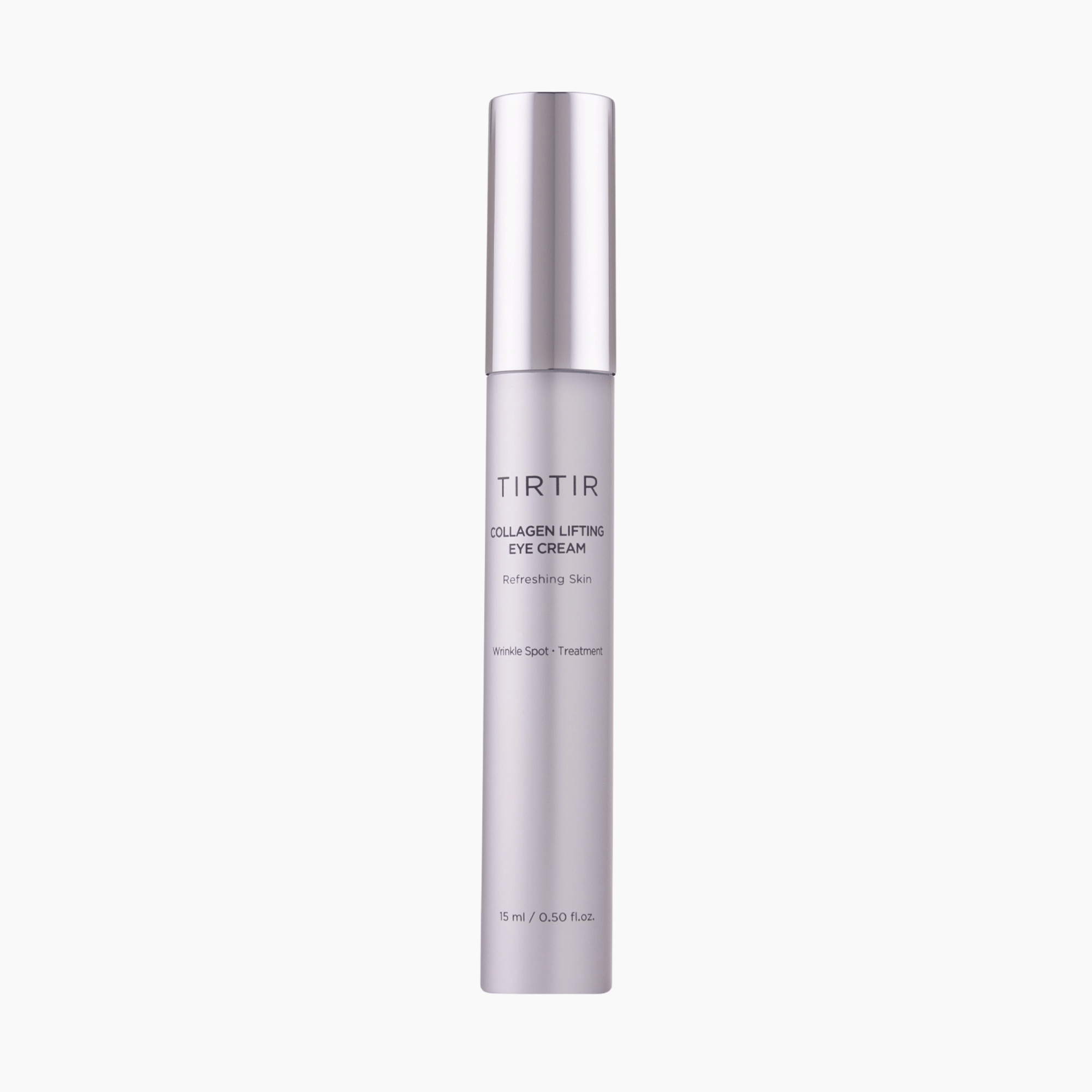 Schlanker Flakon der TIRTIR Collagen Lifting Eye Cream 15ml mit glänzendem Deckel – straffende Augenpflege gegen Falten