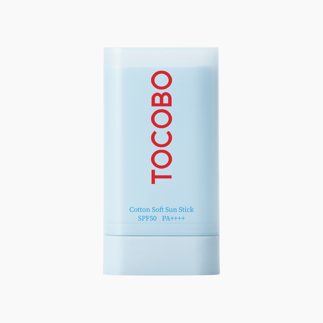 Helles Produktfoto der Tocobo Cotton Soft Sun Stick SPF50 PA++++ Sonnenpflege auf weißem Hintergrund, minimalistisches Design