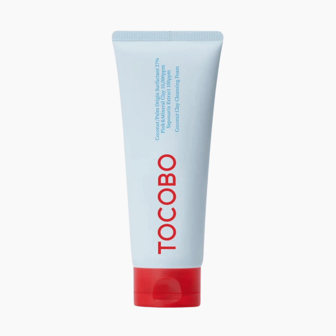 Tocobo Coconut Clay Cleansing Foam in hellblauer Tube mit rotem Deckel porentiefe Reinigung