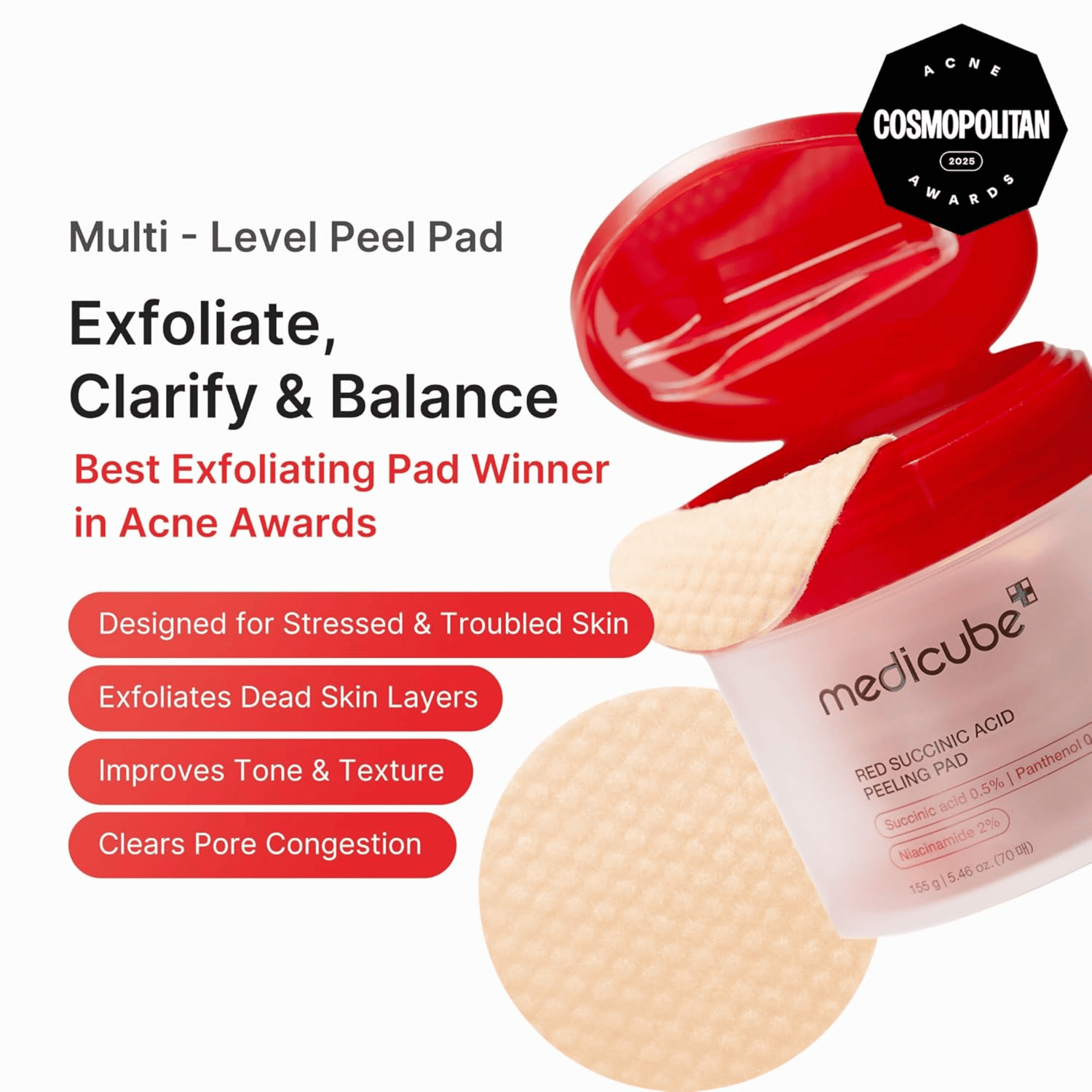 Medicube Red Succinic Acid Peeling Pad (70 Pads) - cosmadic