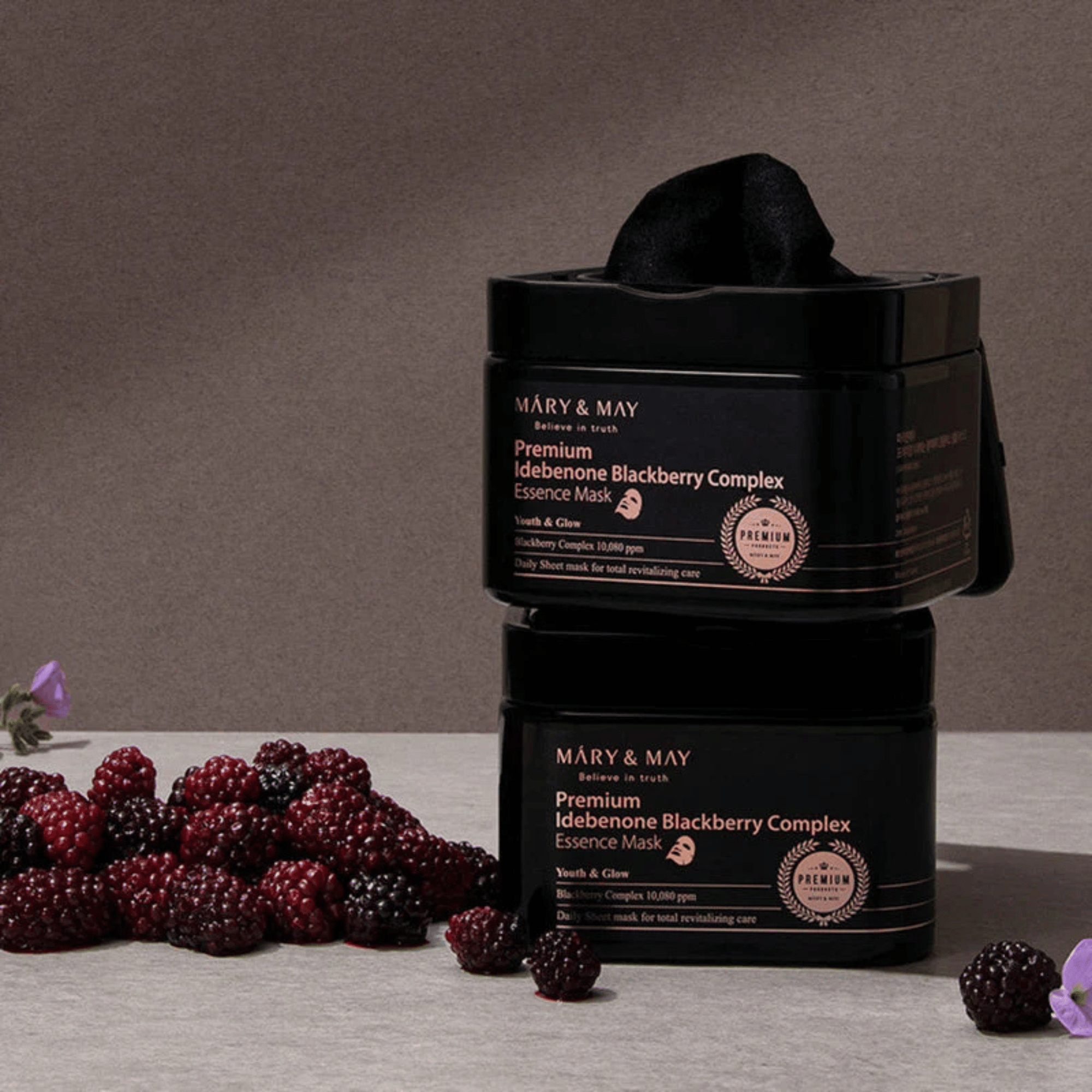 MARY &amp; MAY Premium Idebenone Blackberry Complex Essence Mask 20Stk - cosmadic