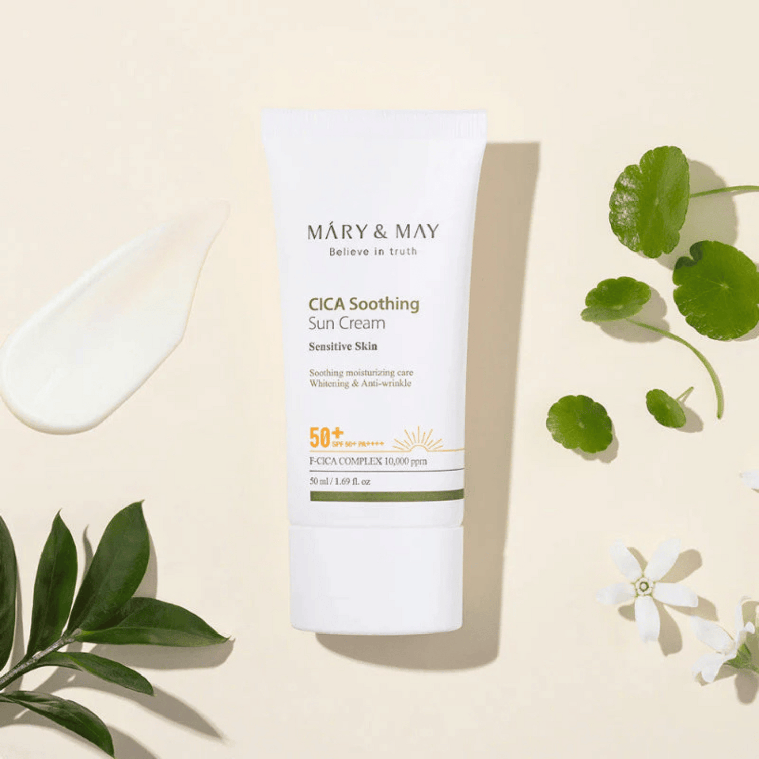 MARY &amp; MAY CICA Soothing Sun Cream SPF50+ PA++++ 50ml - cosmadic