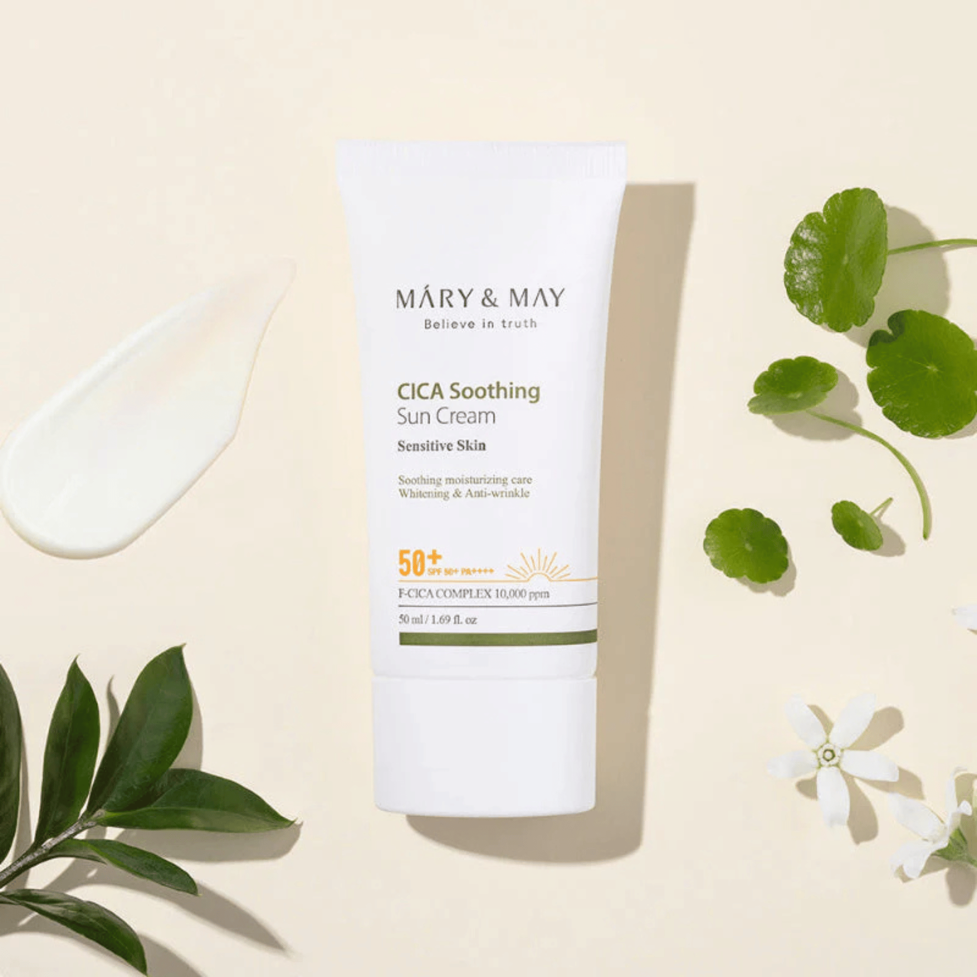 MARY &amp; MAY CICA Soothing Sun Cream SPF50+ PA++++ 50ml - cosmadic